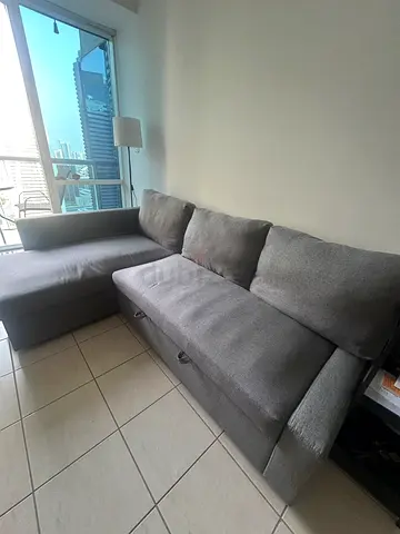 Grey L-shaped Corner Sofa with Chaise - Good Condition convertible