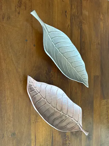 Decorative Leaf-Shaped Metal Trays - Pair
