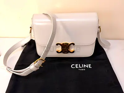 Authentic White Celine Triomphe Shoulder Bag in Good Condition