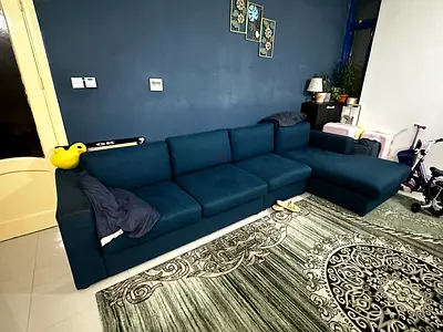 Large Teal L-Shaped Corner Sofa (Right Chaise) - Good Condition