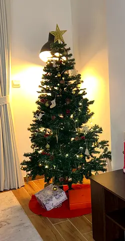 Artificial Christmas Tree with Decorations - with all decorations and lights. Good Condition