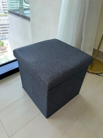 Grey Fabric Storage Ottoman - Compact Seat with Lid
