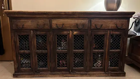 Solid Wood Rustic Sideboard Cabinet with Mesh Doors