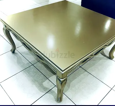 Square Metallic Finish Coffee Table with Curved Legs