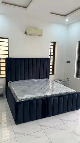Modern Navy Blue Velvet Upholstered Bed Frame