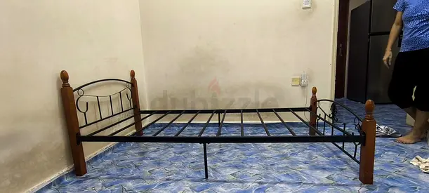 Metal and Wood Single Bed Frame with Headboard and Footboard