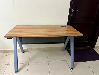 Modern Wooden Office Desk with Metal Legs - Excellent Condition