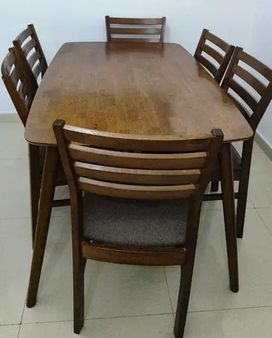 Solid Wood 6-Seater Dining Table with Chairs - Good Condition