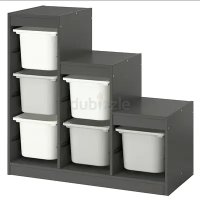 Two Stacked Storage Unit with Plastic Bins - Grey - IKEA TROFAST