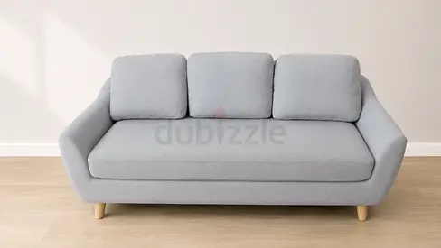 Modern Grey 3-Seater Sofa with Wooden Legs