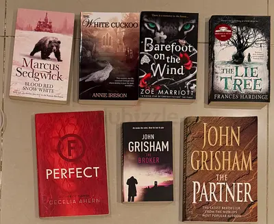 Set of 7 books, Cecelia Ahern, John Grisham etc, all for AED 50