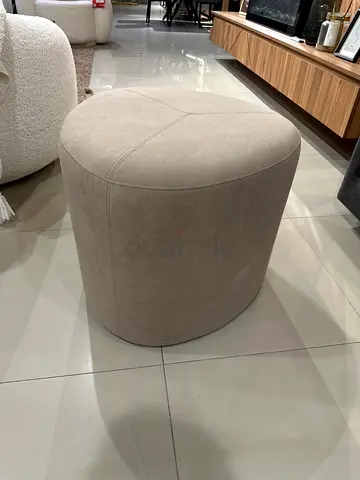 Round Beige Upholstered Ottoman Pouf