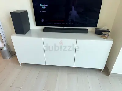 White gloss TV cabinet with glass top