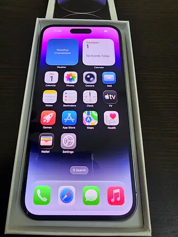 Iphone 14 pro Max with Box TDRA emirati waterpack 128Gb storage 1physical+Esim condition 10/9.5