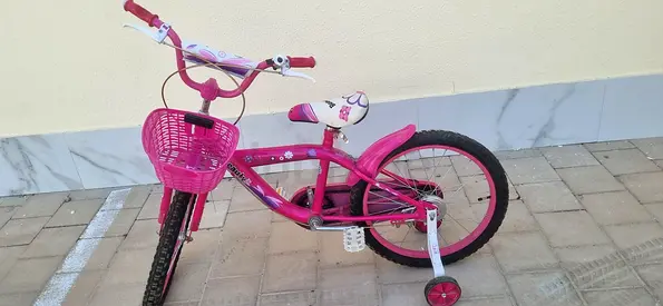 Pink Girls 16" Bicycle with Training Wheels and Front Basket