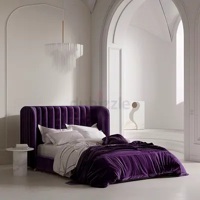 Modern Purple Velvet Upholstered Bed Frame