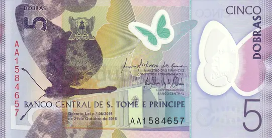 SAO TOME AND PRINCIPE 5 DOBRAS BANKNOTE 2016