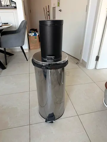 Stainless Steel Pedal Bin with Black Lid - Tall Kitchen Trash Can