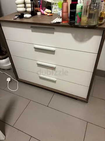 Modern 4-Drawer Chest / Dresser in White and Wood Finish
