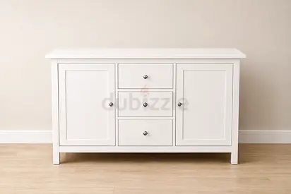 White Sideboard Cabinet with Drawers and Shelves