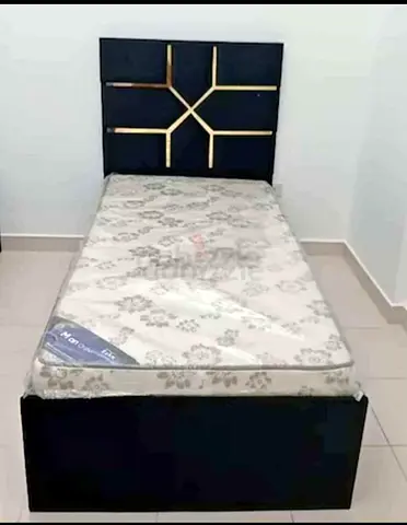 Single Bed Frame with Headboard and Mattress - Black