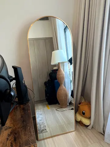 Full-Length Gold Arched Floor Mirror