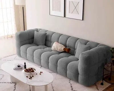 Modern Grey Tufted 3-Seater Sofa - Cozy Fabric