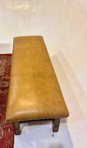 Leather Bench Seat with Wooden Legs - Good Used Condition