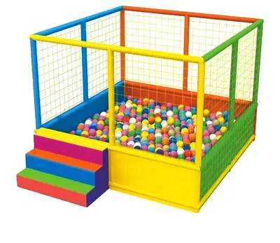 Used Indoor Kids Ball Pit Play Area with Safety Netting and Steps