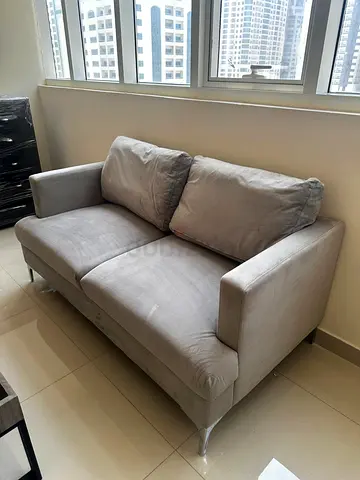 3-Seater Grey Velvet Sofa with Metal Legs - Good Condition
