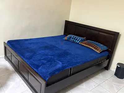 Dark Wood Double Bed Frame with Headboard - Good Condition