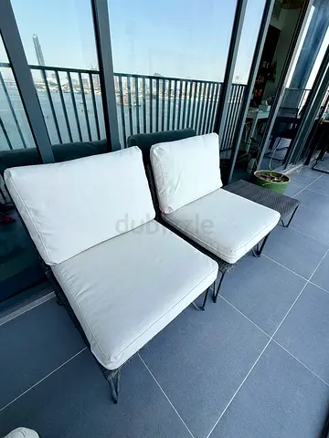 IKEA 2 outdoor rattan chairs + side table