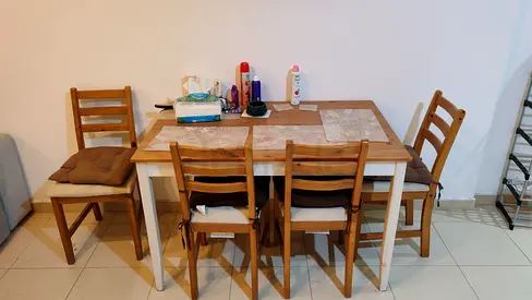 Wooden dining table with 4 chairs - light oak