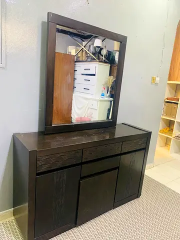 Dark Wood Dressing Table with Large Mirror - Good Condition