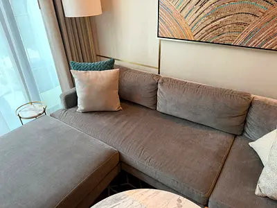 West elm andes velvet gray sofa with ottoman