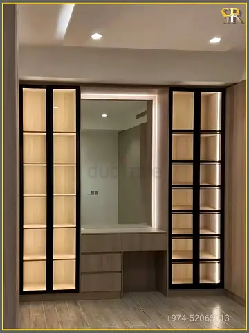 Built-in Wardrobe with Display Shelves and Vanity