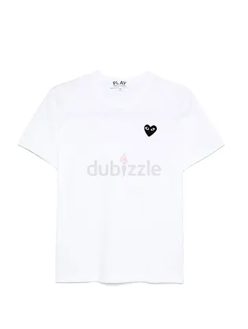 White Comme des Garçons PLAY T-shirt with Black Heart Logo - Size L