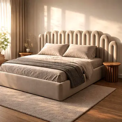 Modern Upholstered Bed with Arched Fluted Headboard