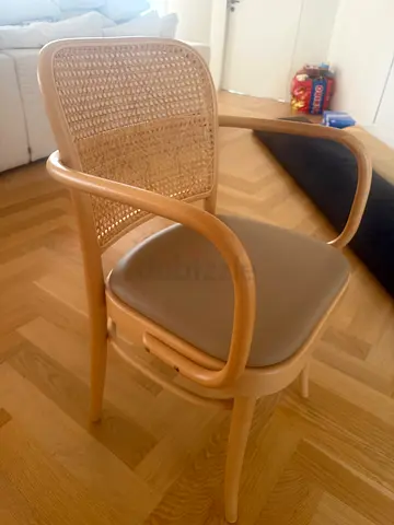 Light Wooden Armchair ( real strong wood) with Cane Back and Padded Seat . 8 chairs