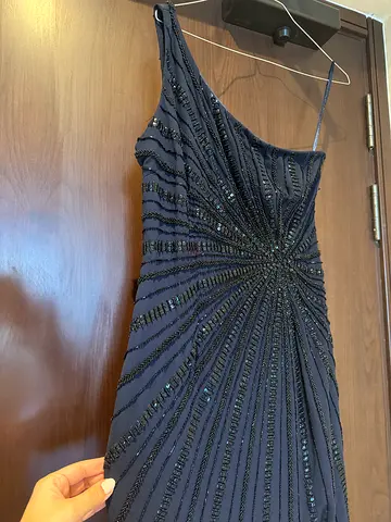 Navy beaded evening dress, size 14
