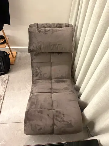 Marina home Grey velvet padded lounge chair / single recliner with bench (great used condition)