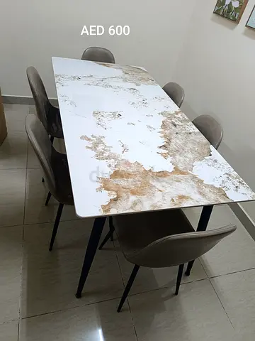 Pan Homes dining table 6-seater with chairs. Marble top