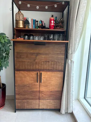 Solid Wood Bar Cabinet with Shelves and Drawers - Rustic Finish from Crate & Barrel