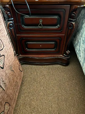 Solid wood bedside nightstand with two drawers - dark brown