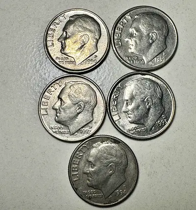 Date Set Collection 1990-1994 Roosevelt Dime (old antique coins)