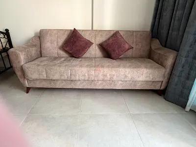3-Seater Fabric Sofa in Beige with Cushions — Good Condition