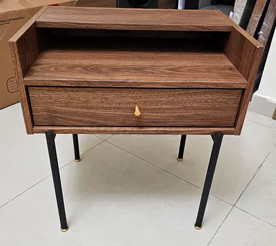 Ikea Compact Walnut Nightstand with Drawer and Shelf