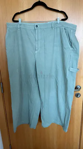 Light khaki wide-leg casual trousers, size approx L