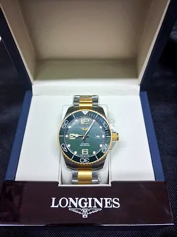 Longines two-tone men's automatic watch with green dial (in box)