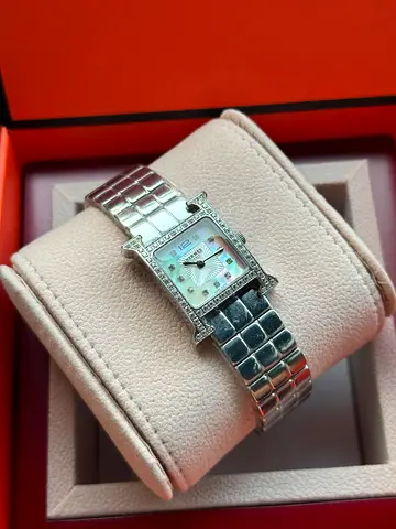 Hermes Heure H diamond set stainless steel wristwatche